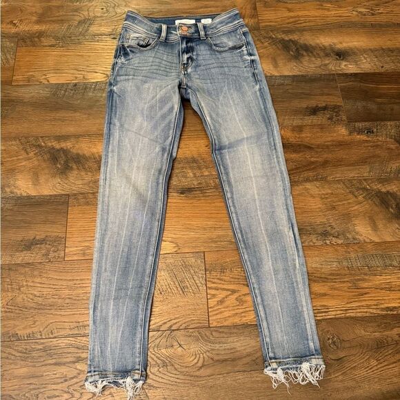 KanCan Denim - KanCan Medium Light Blue Frayed Hem Ankle Skinny Jeans